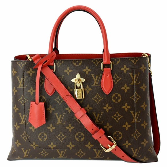 Flower Tote Monogram Canvas Red Shoulder Bag - Picture 1 of 10